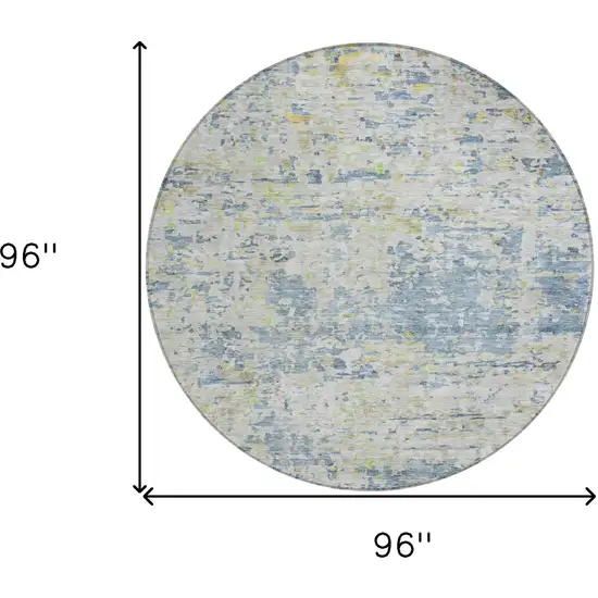 8' Blue Gray And Green Round Abstract Washable Indoor Outdoor Area Rug Photo 8
