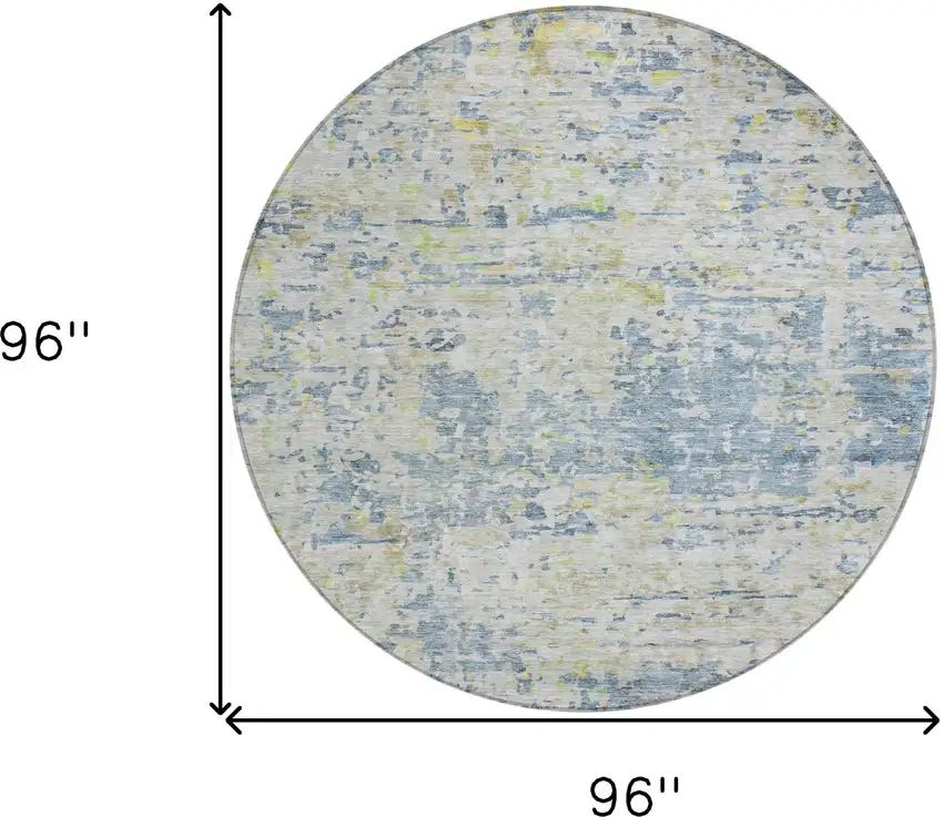 8' Blue Gray And Green Round Abstract Washable Indoor Outdoor Area Rug Photo 8