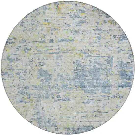 8' Blue Gray And Green Round Abstract Washable Indoor Outdoor Area Rug Photo 2