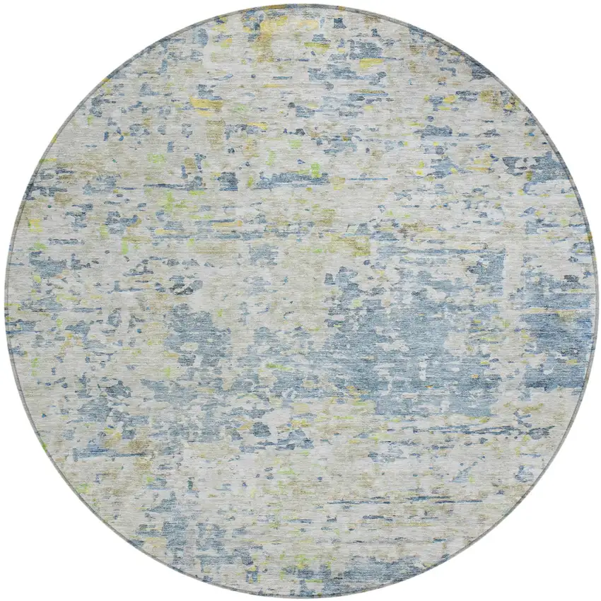 8' Blue Gray And Green Round Abstract Washable Indoor Outdoor Area Rug Photo 2