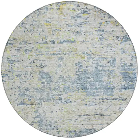 8' Blue Gray And Green Round Abstract Washable Indoor Outdoor Area Rug Photo 7