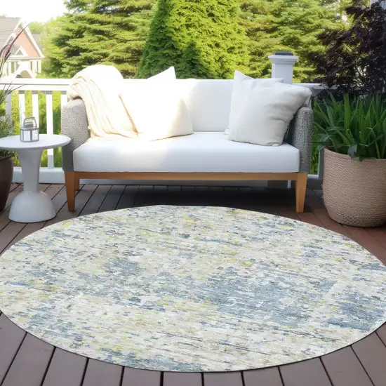 8' Blue Gray And Green Round Abstract Washable Indoor Outdoor Area Rug Photo 8