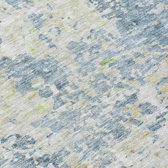 8' Blue Gray And Green Round Abstract Washable Indoor Outdoor Area Rug Photo 5