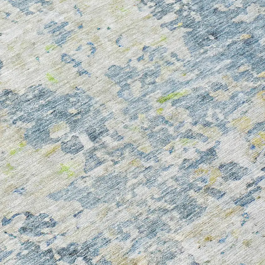 8' Blue Gray And Green Round Abstract Washable Indoor Outdoor Area Rug Photo 5