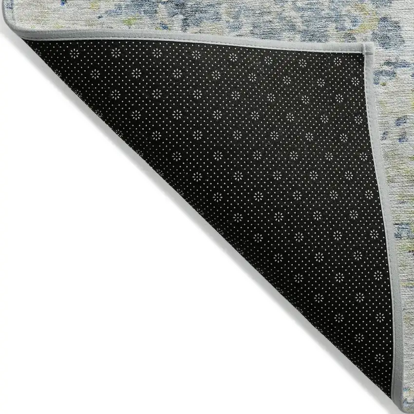 8' Blue Gray And Green Round Abstract Washable Indoor Outdoor Area Rug Photo 3