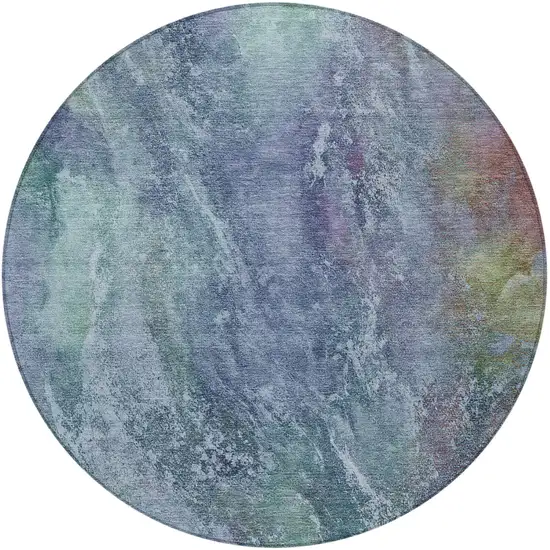 8' Blue Gray And Green Round Abstract Washable Indoor Outdoor Area Rug Photo 4