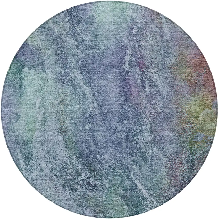8' Blue Gray And Green Round Abstract Washable Indoor Outdoor Area Rug Photo 4