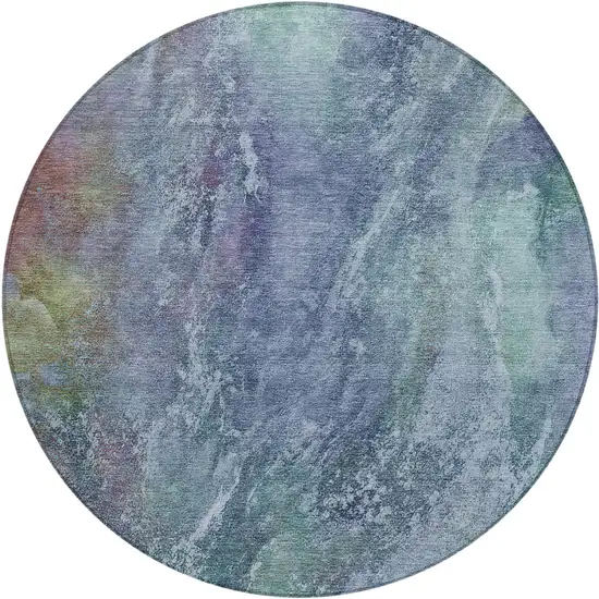 8' Blue Gray And Green Round Abstract Washable Indoor Outdoor Area Rug Photo 2