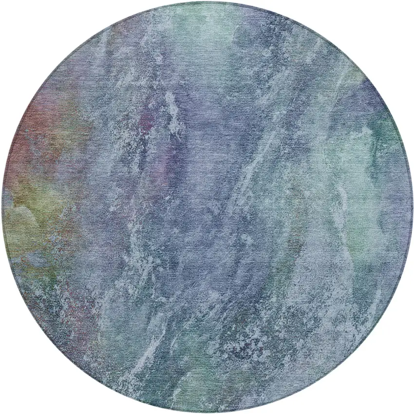 8' Blue Gray And Green Round Abstract Washable Indoor Outdoor Area Rug Photo 2