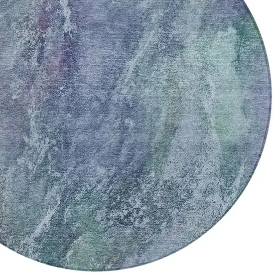 8' Blue Gray And Green Round Abstract Washable Indoor Outdoor Area Rug Photo 7