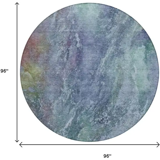 8' Blue Gray And Green Round Abstract Washable Indoor Outdoor Area Rug Photo 3