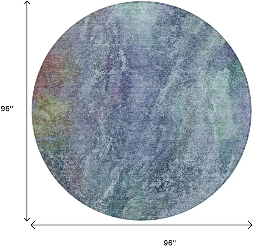 8' Blue Gray And Green Round Abstract Washable Indoor Outdoor Area Rug Photo 3