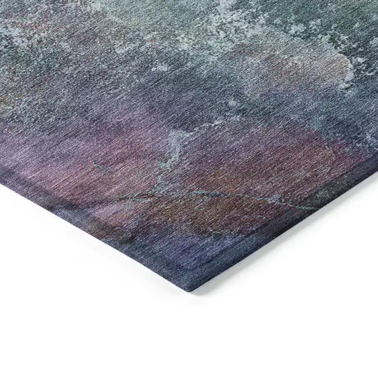 8' Blue Gray And Green Round Abstract Washable Indoor Outdoor Area Rug Photo 6