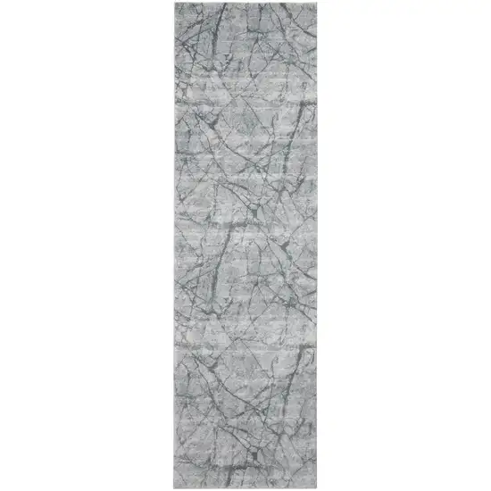 10' Blue Gray And Ivory Abstract Distressed Stain Resistant Runner Rug Photo 1