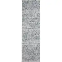 Photo of 10' Blue Gray And Ivory Abstract Distressed Stain Resistant Runner Rug