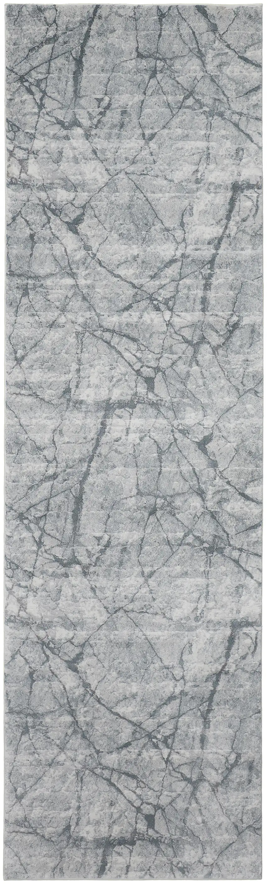 10' Blue Gray And Ivory Abstract Distressed Stain Resistant Runner Rug Photo 1
