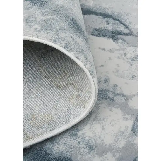 10' Blue Gray And Ivory Abstract Distressed Stain Resistant Runner Rug Photo 5