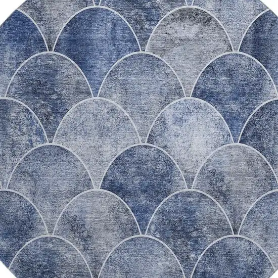8' Blue Gray And Ivory Abstract Geometric Washable Round Rug With UV Protection Photo 4