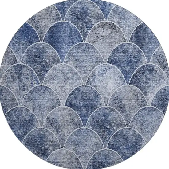 8' Blue Gray And Ivory Abstract Geometric Washable Round Rug With UV Protection Photo 3