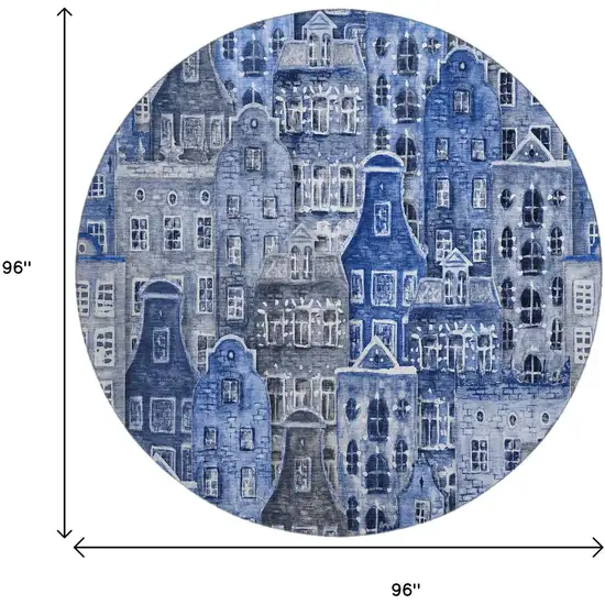 8' Blue Gray And Ivory Abstract Geometric Washable Round Rug With UV Protection Photo 3