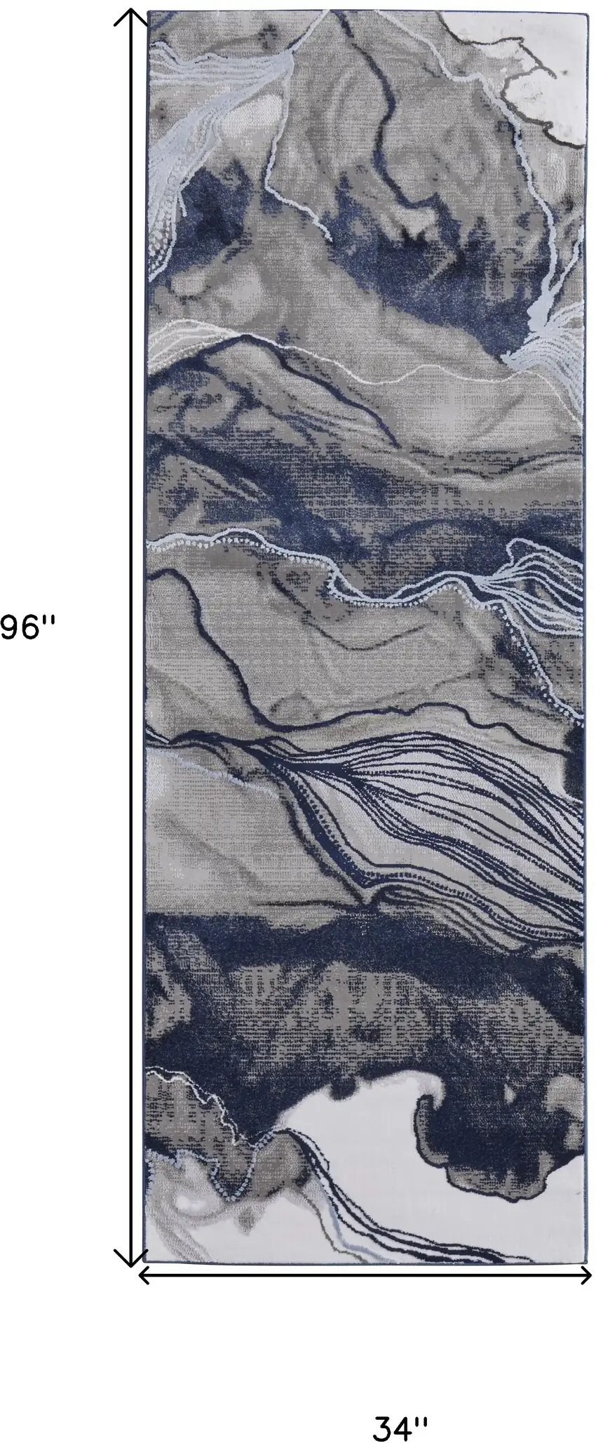 8' Blue Gray And Ivory Abstract Power Loom Runner Rug Photo 5