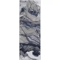 Photo of 8' Blue Gray And Ivory Abstract Power Loom Runner Rug