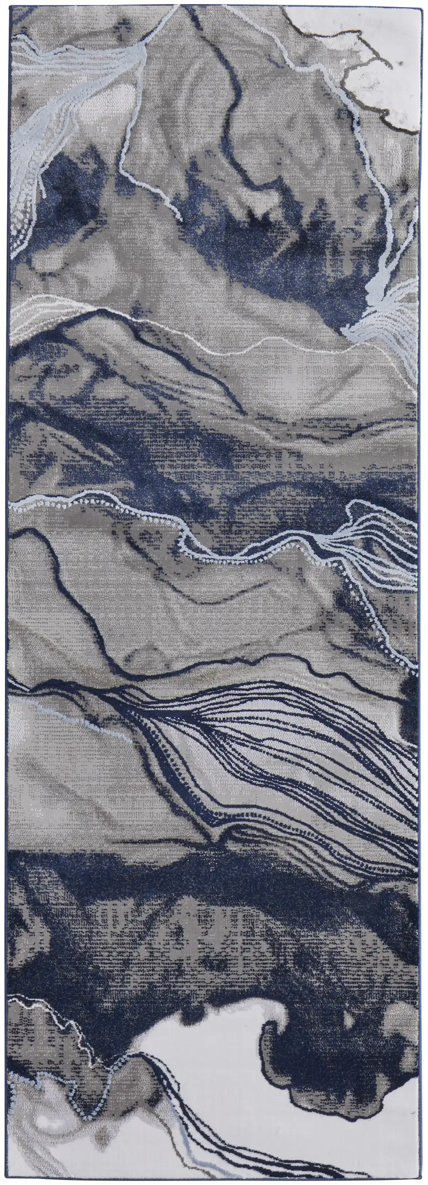 8' Blue Gray And Ivory Abstract Power Loom Runner Rug Photo 1