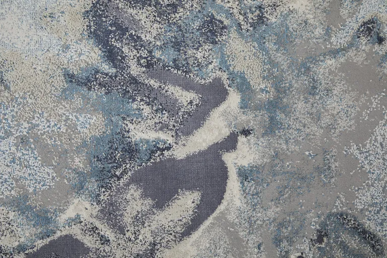 8' Blue Gray And Ivory Abstract Power Loom Runner Rug Photo 5