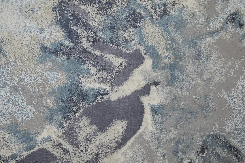 8' Blue Gray And Ivory Abstract Power Loom Runner Rug Photo 6
