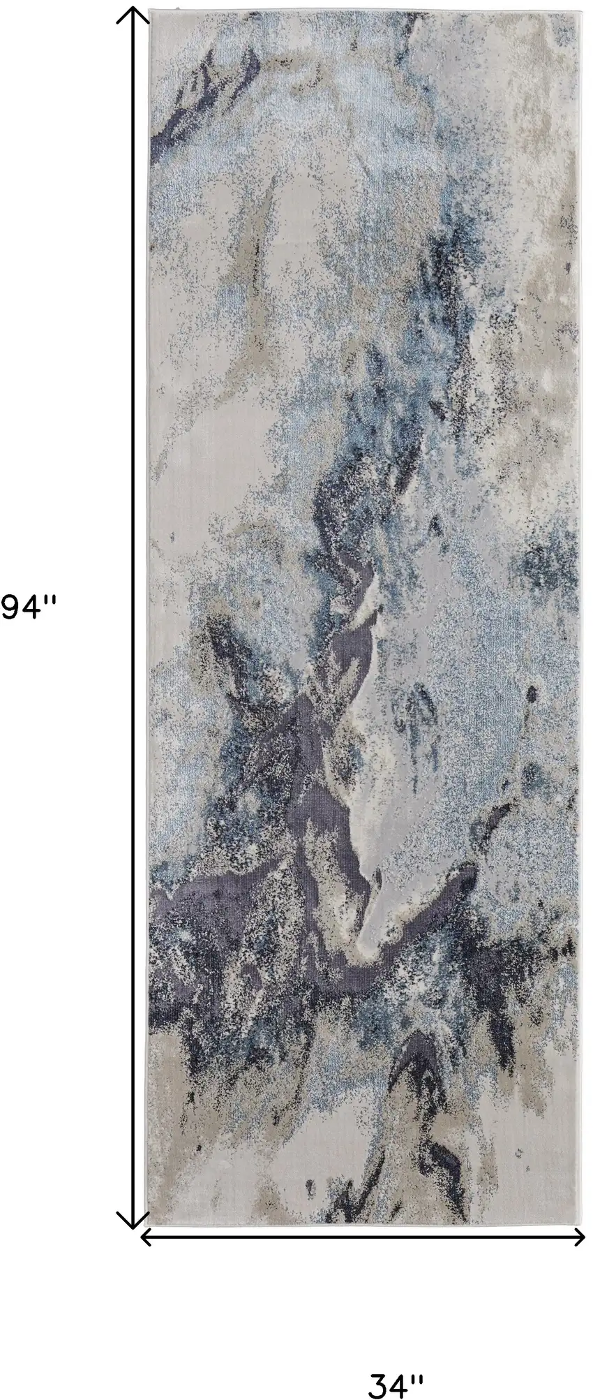 8' Blue Gray And Ivory Abstract Power Loom Runner Rug Photo 7