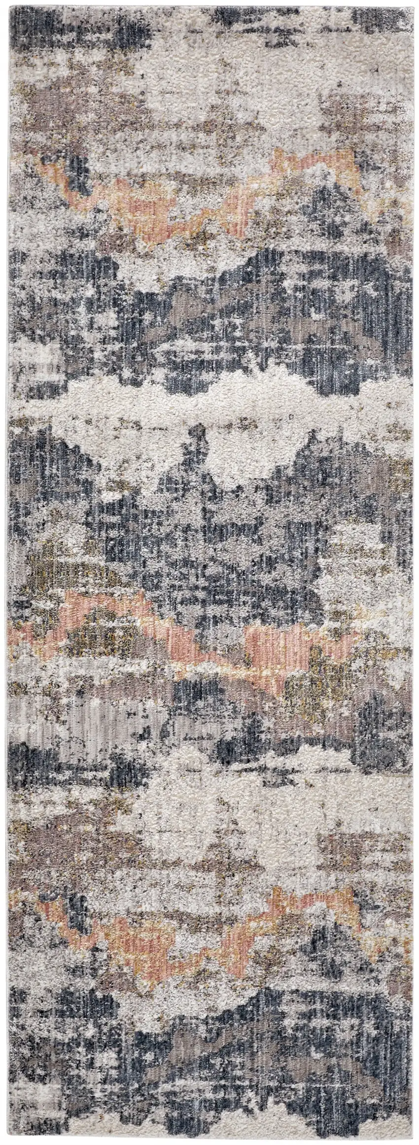 8' Blue Gray And Ivory Abstract Stain Resistant Runner Rug Photo 1