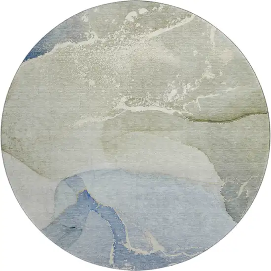 8' Blue Gray And Ivory Abstract Washable Round Rug With UV Protection Photo 1