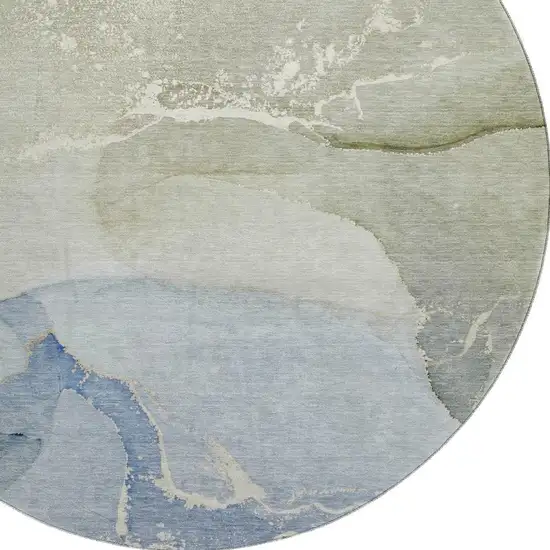 8' Blue Gray And Ivory Abstract Washable Round Rug With UV Protection Photo 3