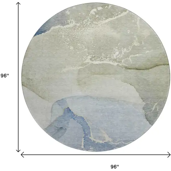 8' Blue Gray And Ivory Abstract Washable Round Rug With UV Protection Photo 9