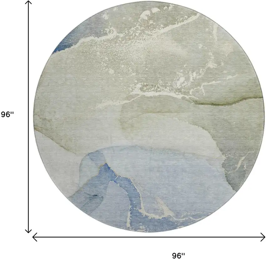8' Blue Gray And Ivory Abstract Washable Round Rug With UV Protection Photo 9