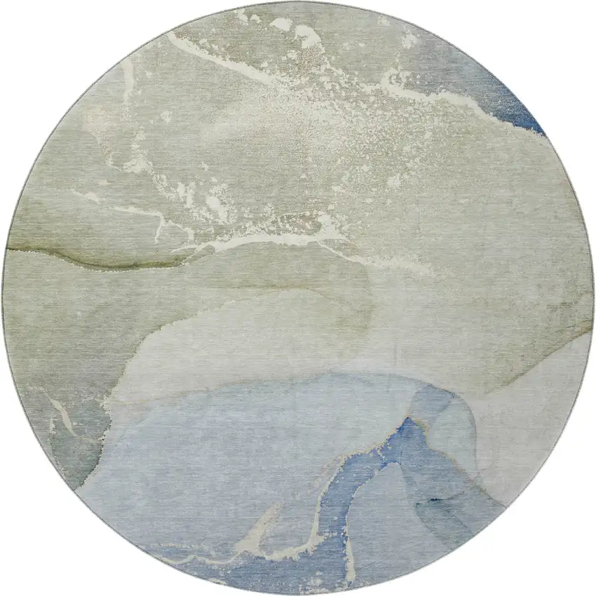 8' Blue Gray And Ivory Abstract Washable Round Rug With UV Protection Photo 4