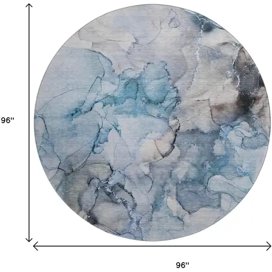 8' Blue Gray And Ivory Abstract Washable Round Rug With UV Protection Photo 9