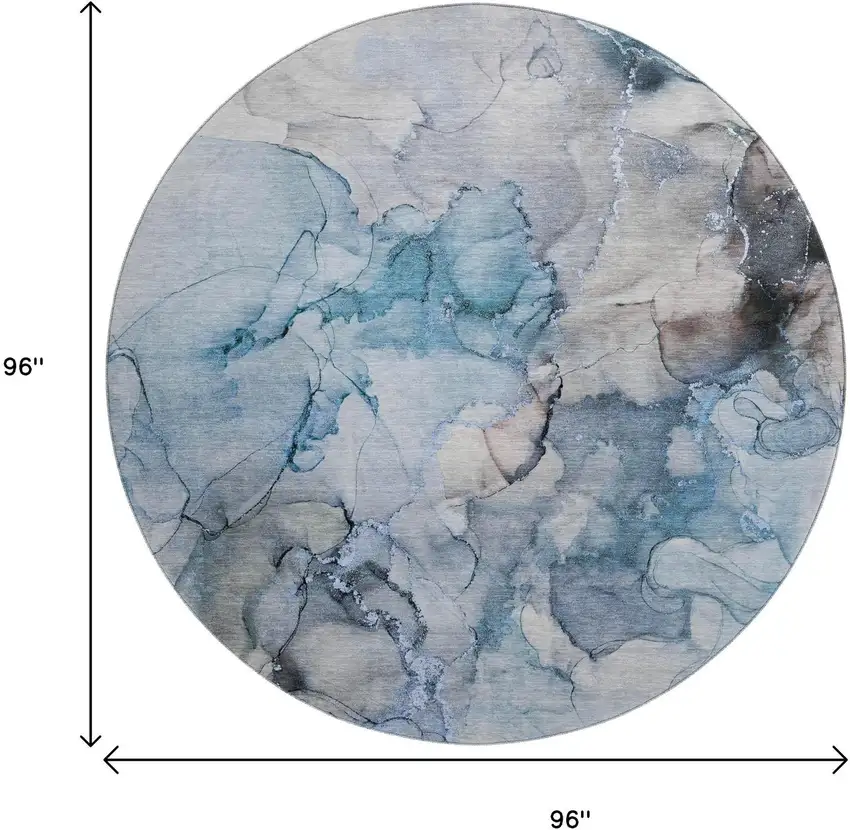 8' Blue Gray And Ivory Abstract Washable Round Rug With UV Protection Photo 9