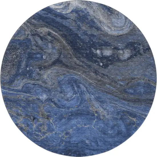 8' Blue Gray And Ivory Abstract Washable Round Rug With UV Protection Photo 4