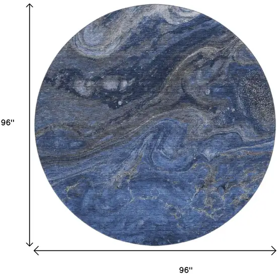 8' Blue Gray And Ivory Abstract Washable Round Rug With UV Protection Photo 3