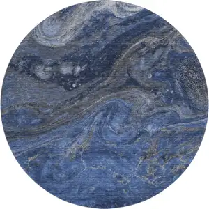 Photo of 8' Blue Gray And Ivory Abstract Washable Round Rug With UV Protection