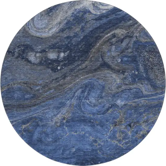 8' Blue Gray And Ivory Abstract Washable Round Rug With UV Protection Photo 1