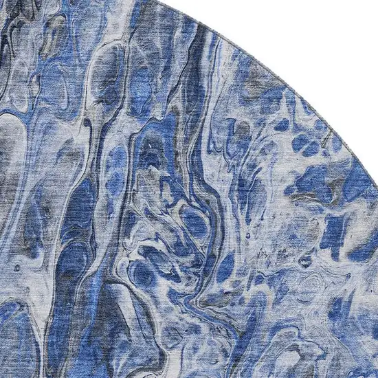 8' Blue Gray And Ivory Abstract Washable Round Rug With UV Protection Photo 3