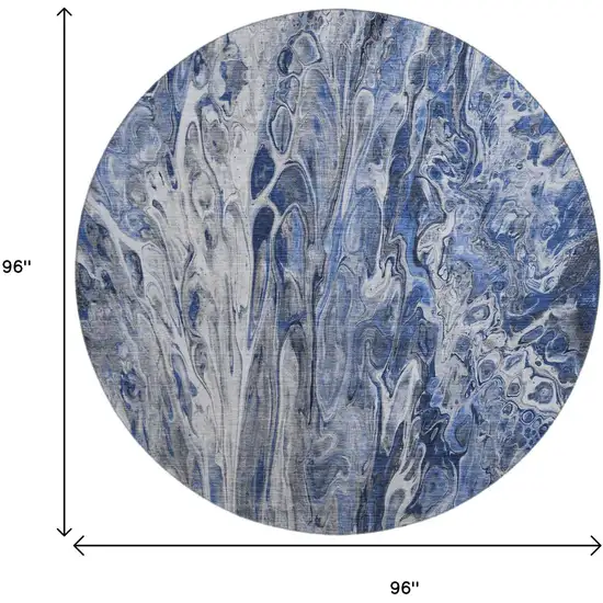8' Blue Gray And Ivory Abstract Washable Round Rug With UV Protection Photo 3