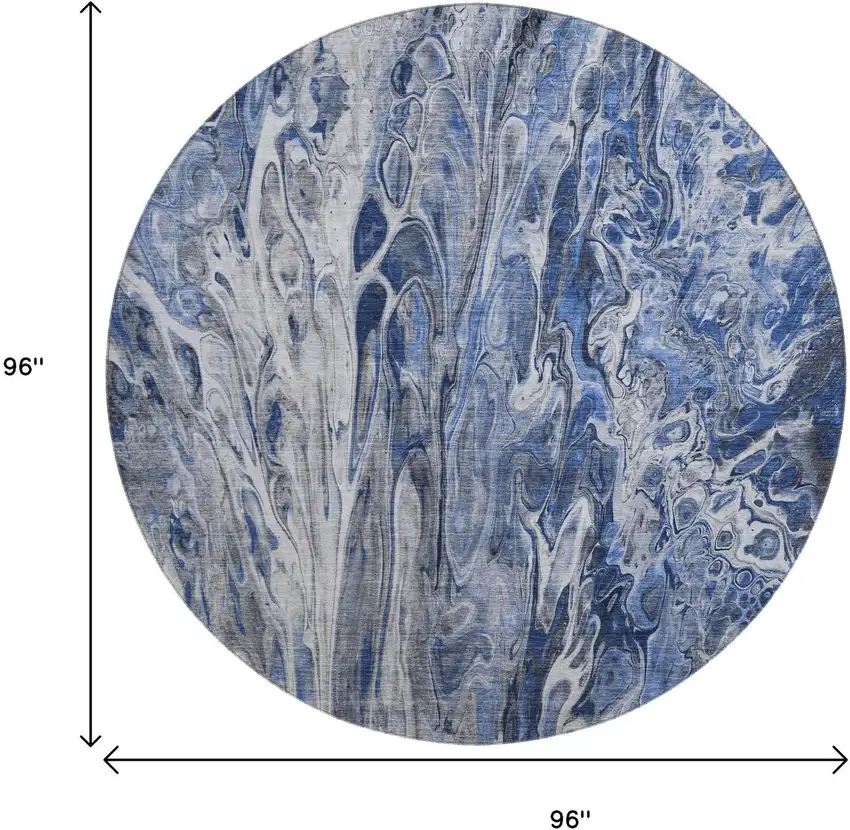 8' Blue Gray And Ivory Abstract Washable Round Rug With UV Protection Photo 3