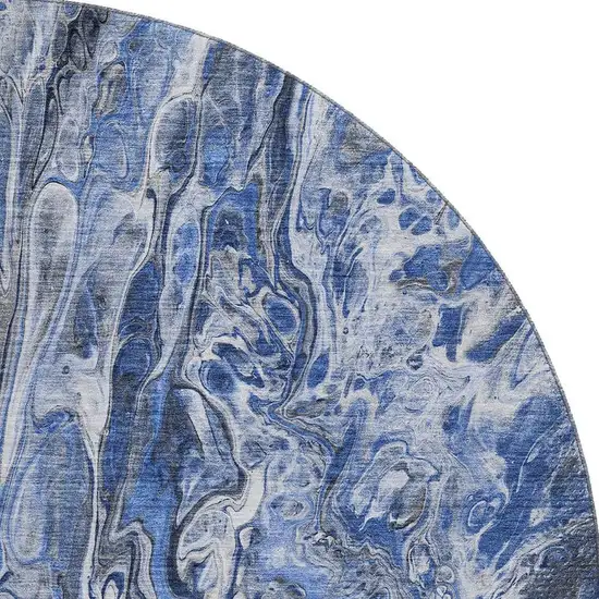 8' Blue Gray And Ivory Abstract Washable Round Rug With UV Protection Photo 4