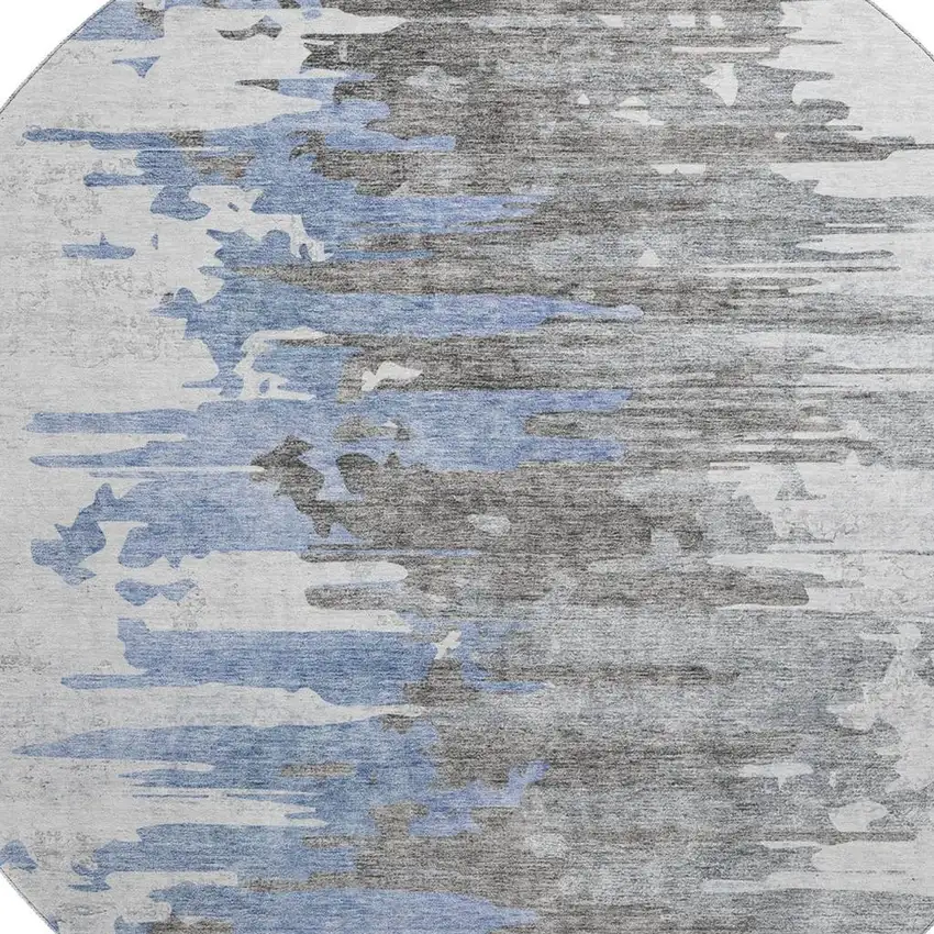8' Blue Gray And Ivory Abstract Washable Round Rug With UV Protection Photo 3