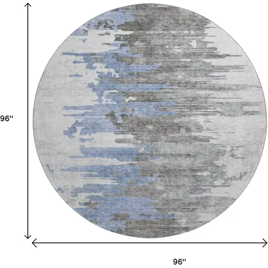 8' Blue Gray And Ivory Abstract Washable Round Rug With UV Protection Photo 6