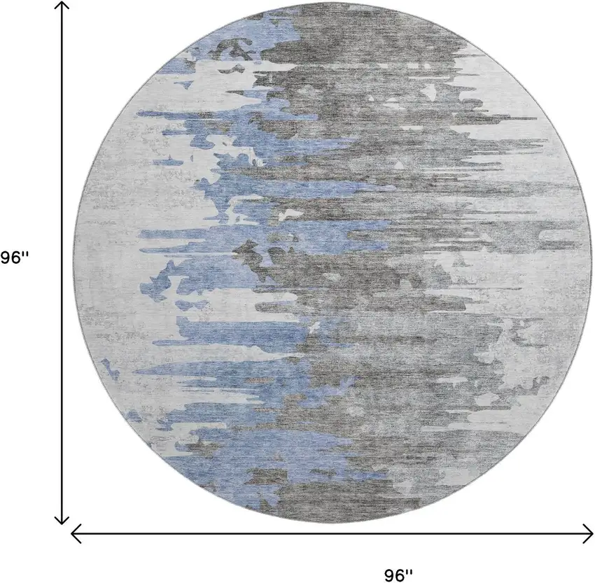 8' Blue Gray And Ivory Abstract Washable Round Rug With UV Protection Photo 6