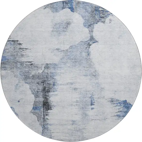 8' Blue Gray And Ivory Abstract Washable Round Rug With UV Protection Photo 1